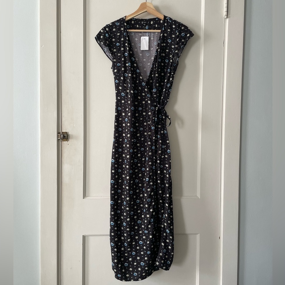 Black JCrew wrap dress with small floral pattern. New with tags.